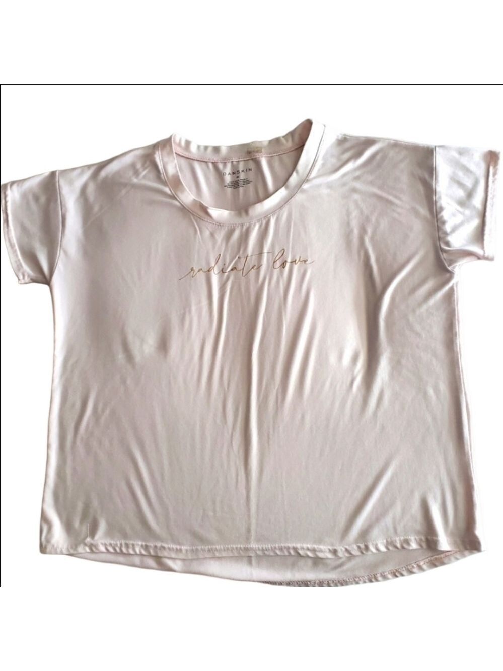 Radiate Love Tee Shirt Pink Danskin Graphic Script Loungewear Top Size Medium